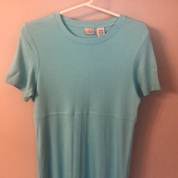 LL BEAN SIZE SP TURQUOISE BLUE SHORT SLEEVE 100% COTTON T SHIRT MAXI DRESS - Picture 3 of 6
